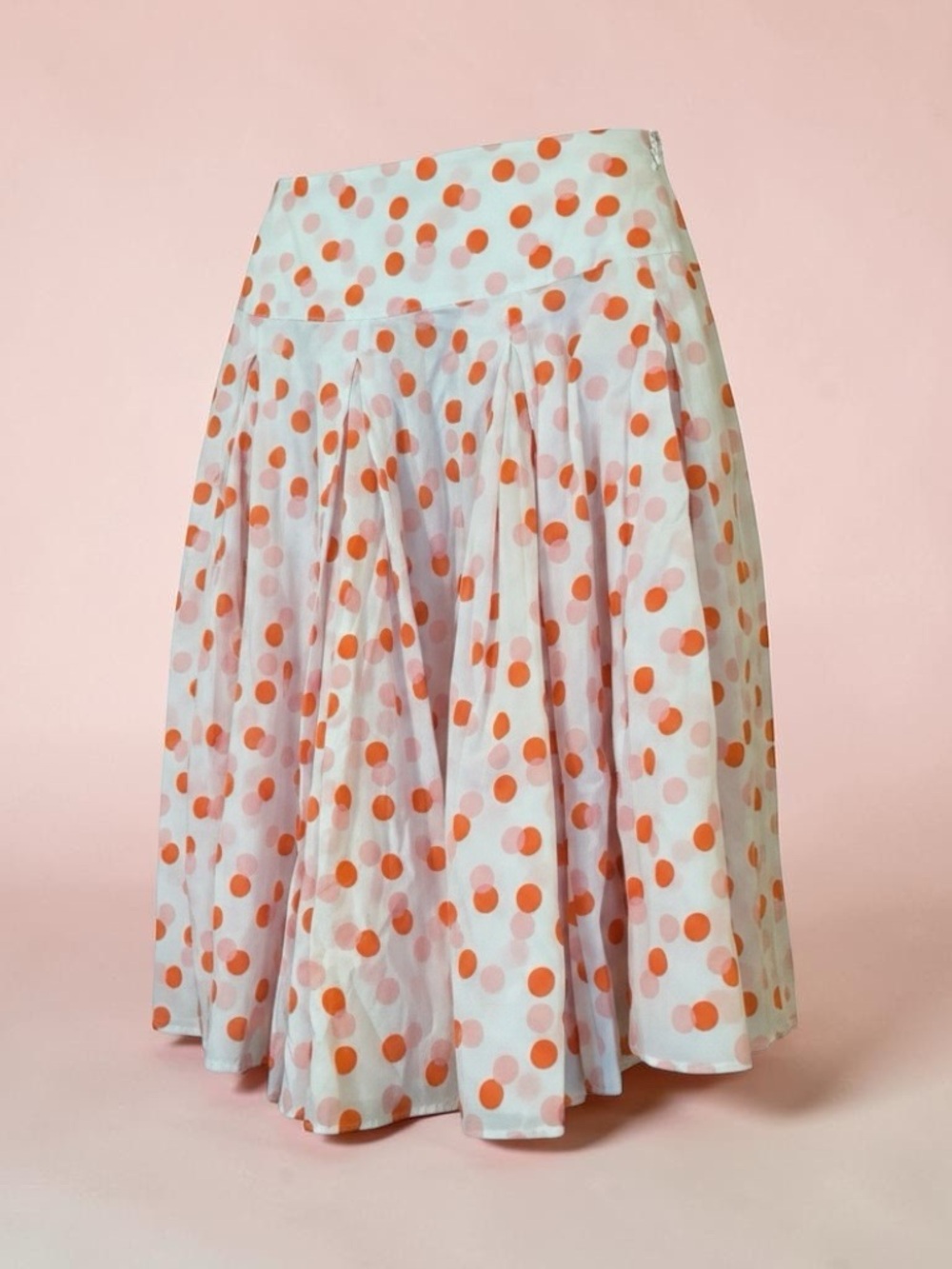 New York & Company White Midi Skirt with Orange Polka Dots